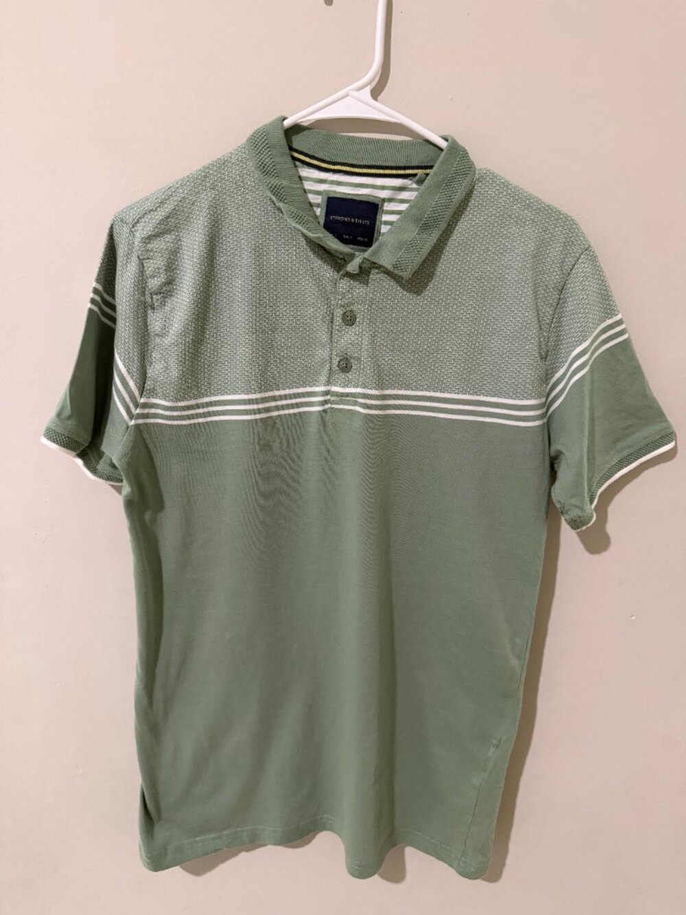 Stitches & Rivets Men's Polo Shirt Green Textured Knit Striped Short Sleeve